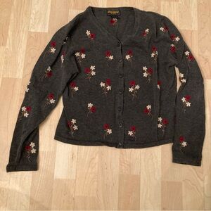 Woolrich Women’s Dark Gray Floral Lightweight Cotton Blend Cardigan - Medium